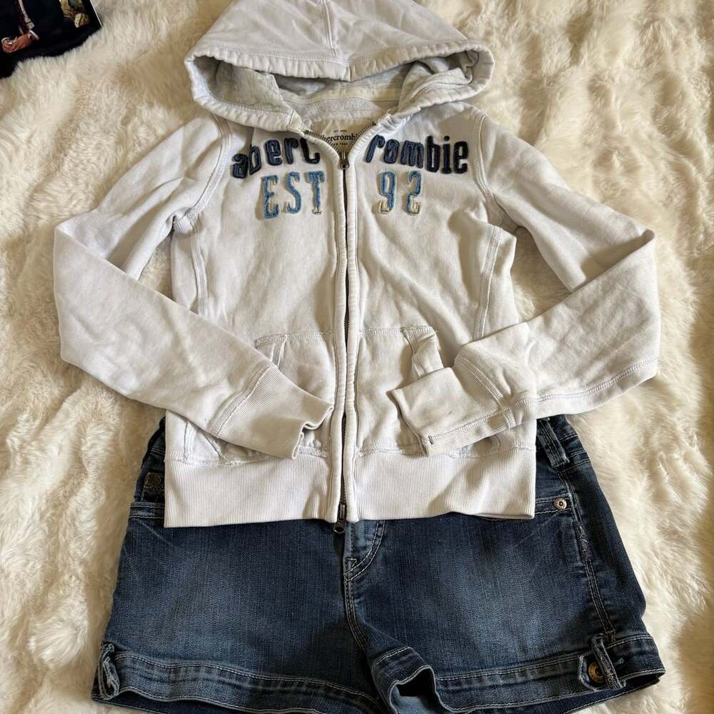 Abercrombie & Fitch Zip-Up Hoodie Size L White EST 92